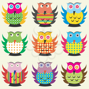 Cartoon owls set