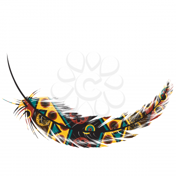 Feather with ethnic motifs isolated on white background