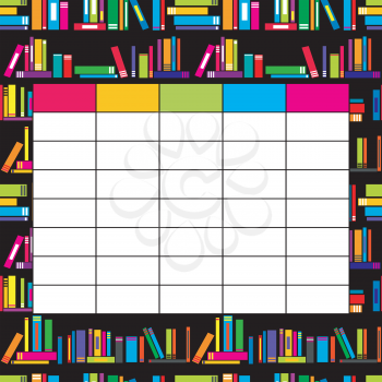 School timetable template with books for students and pupils 