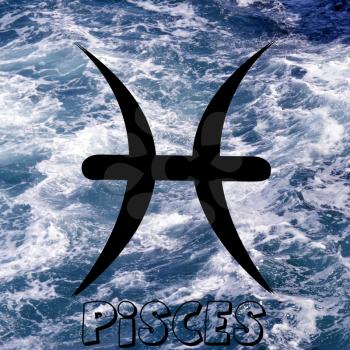 Pisces zodiac sign on water element background