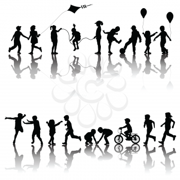 Two sets of black children silhouettes playing