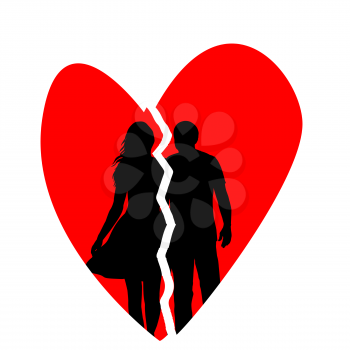 Broken heart with silhouette of man and woman