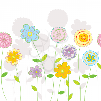 Delicate flowers in pastel tones seamless background