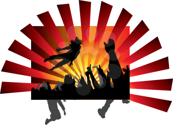 Royalty Free Clipart Image of People Jumping at a Concert