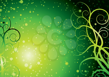 Royalty Free Clipart Image of a Green Background With Flourishes