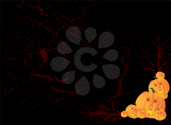Royalty Free Clipart Image of a Black Background With Jack-o-Lanterns in the Corner