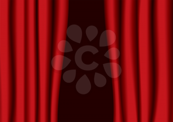 Royalty Free Clipart Image of a Red Theatre Curtain Partly Open