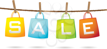 Royalty Free Clipart Image of Shopping Bags on the Line