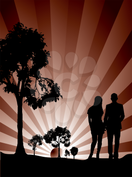 Royalty Free Clipart Image of a Couple at Sunrise