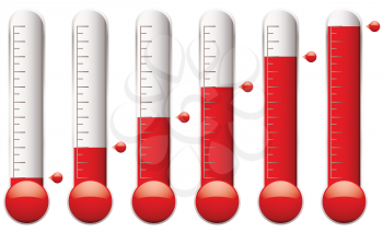Royalty Free Clipart Image of a Set of Thermometers at Different Temperatures
