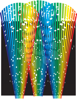 Royalty Free Clipart Image of Three Shafts of Rainbow Colours