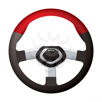 Red and black sports steering wheel with metal chrome detail