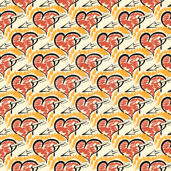 Seamless pattern of hand drawing hearts and arrows.