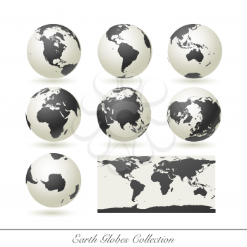 Collection of green earth globes isolated on white.  illustration.