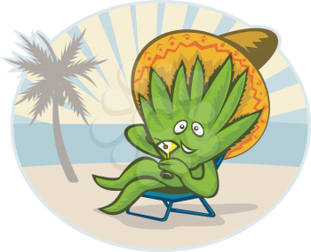 Royalty Free Clipart Image of an Agave Wearing a Sombrero and Drinking a Martini