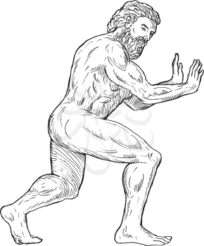 Royalty Free Clipart Image of a Mythical Type of Man Pushing