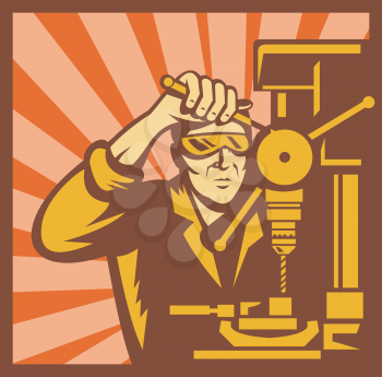 Royalty Free Clipart Image of a Trade Worker at a Press