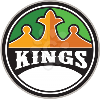 Illustration of a king's crown with the word KINGS in it set on inside circle done in retro style. 