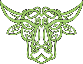 Illustration of stylized taurus the bull made in Celtic knot, called Icovellavna, 
plait work or knotwork woven into unbroken cord design set on isolated white background.