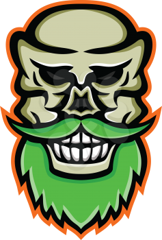 Mascot icon illustration of head of a bearded skull or cranium viewed from front on isolated background in retro style.