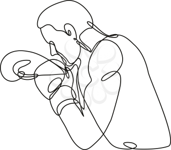 Continuous line drawing illustration of a boxer jabbing boxing side view done in mono line or doodle style in black and white on isolated background. 