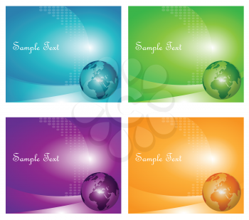Royalty Free Clipart Image of a Set of Backgrounds With a Globe in the Corner and Space for Text