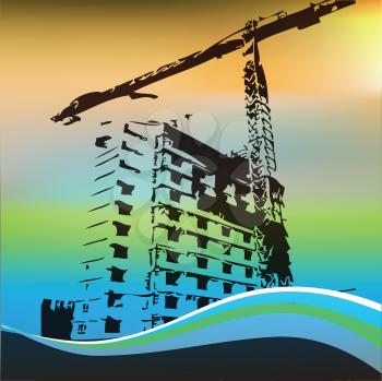 Royalty Free Clipart Image of a Building and Crane