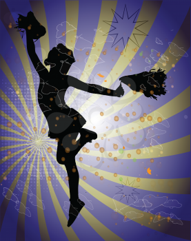 Royalty Free Clipart Image of a Cheerleader Silhouette on a Gradient Background