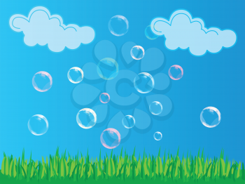 Royalty Free Clipart Image of a Sky, Grass and Bubbles