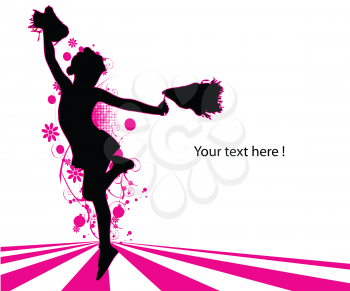 Royalty Free Clipart Image of a Cheerleader Silhouettes on Pink