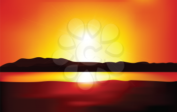 Royalty Free Clipart Image of a Sun Setting Landscape 