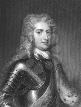 Royalty Free Photo of 1st Duke of Marlborough, John Churchill (1650-1722) on engraving from the 1800s. Prominent English soldier and statesman