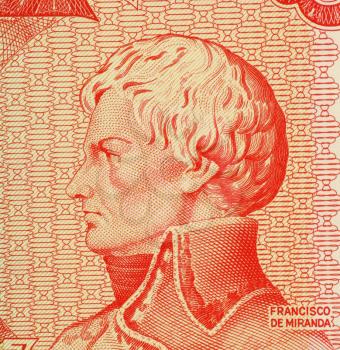 Royalty Free Photo of Francisco de Miranda on 5 Bolivares 1989 Banknote from Venezuela. Revolutionary forerunner of Simon Bolivar.