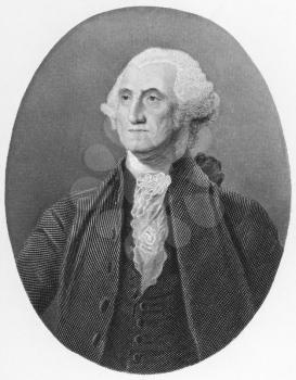 Royalty Free Photo of George Washington (1731-1799) on engraving from the 1800s. First President of the U.S.A. during 1789-1797  and commander of the Continental Army in the American Revolutionary War