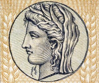 Royalty Free Photo of Demeter the Goddess of Grain and Fertility on on 10 Drachmai 1940 banknote form Greece