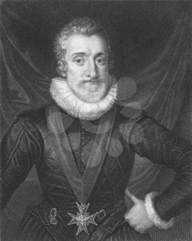 Royalty Free Henry IV (1553-1610) on engraving from the 1800s. King of France from 1589 to 1610. Engraved by T. Woolnoth and published in London by Charles Knight, Ludgate Street & Pall Mall East.