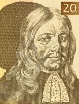 Royalty Free Photo of Janez Vajkard Valvasor (1641-1693) on 10 Tolarjev 1992 Banknote from Slovenia. Nobleman, scholar, polymath, and fellow of the royal society making him Austrian in nationality and