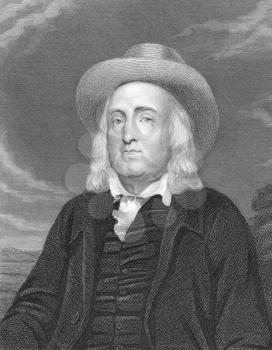Royalty Free Photo of Jeremy Bentham (1748-1832) on engraving from the 1800s. English philosopher and political radical. Best known for his moral philosophy.