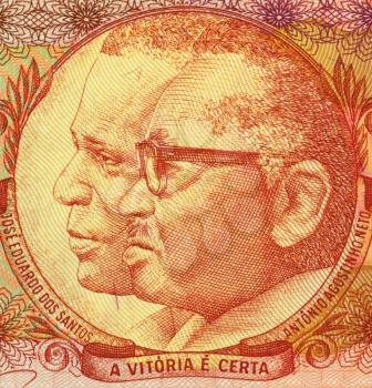 Royalty Free Photo of Jose Eduardo dos Santos and Antonio Agostinho Neto on 500000 Kwanzas 1991 Banknote from Angola. First and second presidents of Angola.