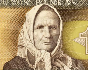 Royalty Free Photo of Julija Zemaite (1845-1921) on 1 Litas 1994 Banknote from Lithuania. Lithuanian writer.