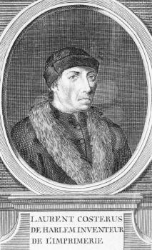 Royalty Free Photo of Laurens Janszoon Coster (1370-1440) on engraving from the 1700s. Inventor of the printing press from Haarlem.
