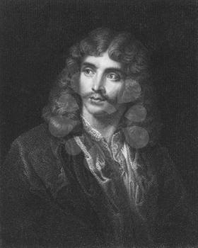 Royalty Free Photo of Moliere (1622-1673) on engraving from the 1800s. French playwright and actor. One of the greatest masters of comedy in western literature. Engraved by J. Pofselwhite and publishe