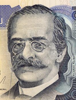 Royalty Free Photo of Ricardo Palma on 10 Intis 1986 Banknote from Peru. Peruvian author, scholar and librarian