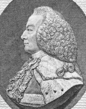Royalty Free Photo of William Murray, 1st Earl of Mansfield (1705-1793) on engraving from the 1800s. British barrister, politician and judge noted for his reform of English law.