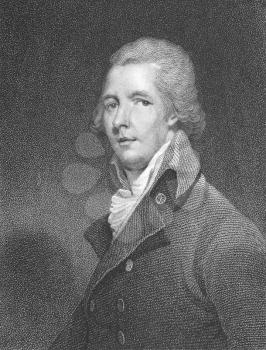 Royalty Free Photo of William Pitt, the Younger (1759-1806) on engraving from the 1800s. Youngest Prime Minister in the history of Great Britain. Engraved by W.Holl from a painting by W.Owen and publi