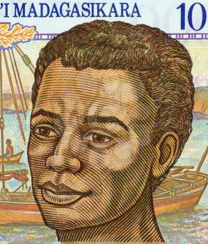 Royalty Free Photo of Young Man on 1000 Francs 1994 Banknote from Madagascar