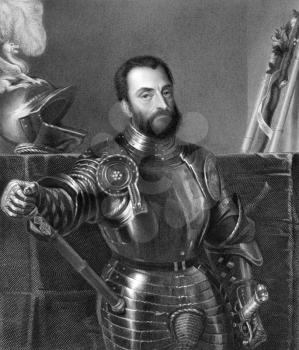 Francesco Maria I della Rovere (1490-1538) on copper engraving from 1841. Italian mercenary warlord and Duke of Urbino during 1508-1538. Engraved by J.Andrews from a drawing by G.Turbino after a paint