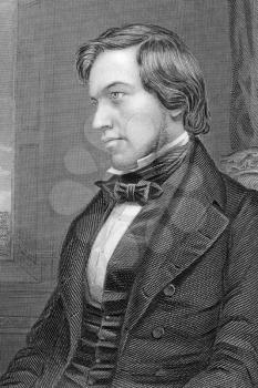 George Fownes (1815-1849) on engraving from 1800s.  British chemist. Engraved by C.Cook after a picture by Collins and published by W.Mackenzie.
