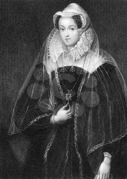 Mary I (1542-1587) on engraving from 1838. Queen of Scotland during 1542-1567. Engraved by W.T.Fry and published by J.Tallis & Co.