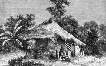 Native Hut at Bombay on engraving from 1800s.